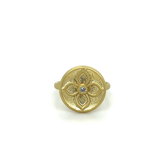 Embossed Five Petal Flower Ring with a Touch of Sparkle - Jewelheistla
