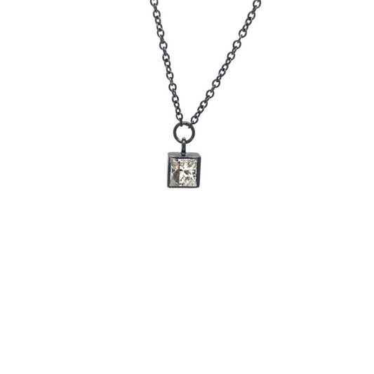 Lovely Princess Cut Diamond Pendant Necklace available in 14kt  Black Gold - Jewelheistla