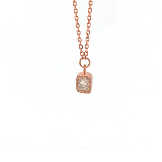 Lovely Princess Cut Diamond Pendant Necklace available in 14kt Rose Gold - Jewelheistla