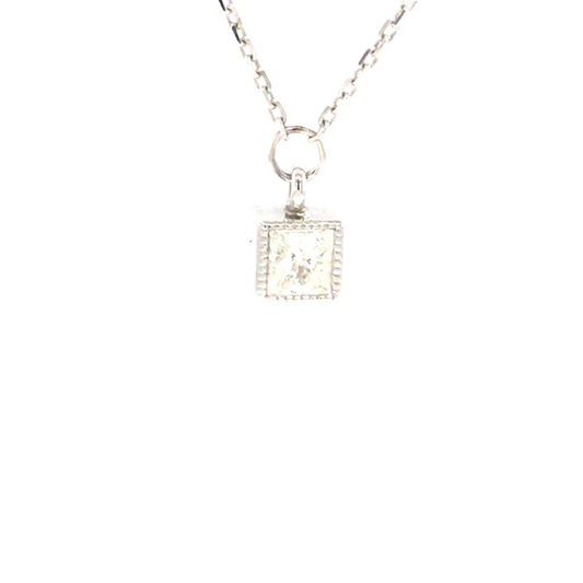 Lovely Princess Cut Diamond Pendant Necklace available in 14kt White Gold - Jewelheistla