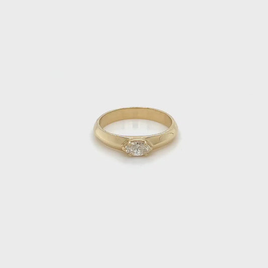 Pretty Marquis in a yellow gold knife edge ring