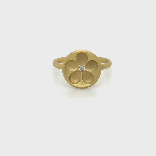 Embossed Five Petal Flower Ring with a Touch of Sparkle