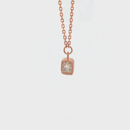 Lovely Princess Cut Diamond Pendant Necklace available in 14kt Rose Gold